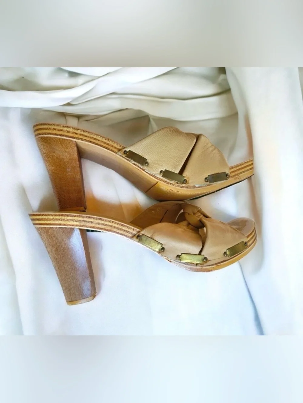 Vintage Concepts Wood Mules Greek Leather Sandals 90s Platform Clogs 7.5